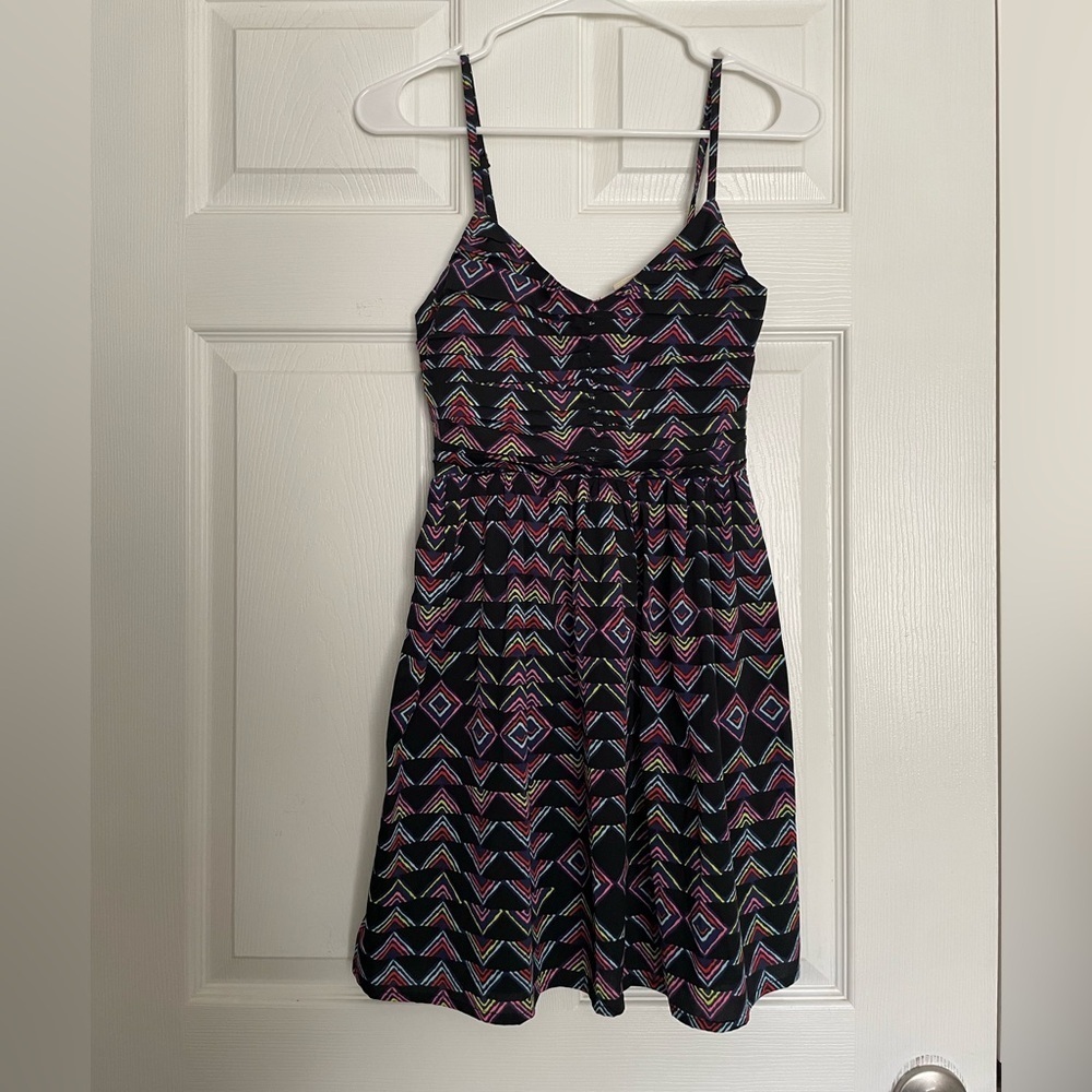 Roxy Black Multicolor Pattern Mini Dress XS